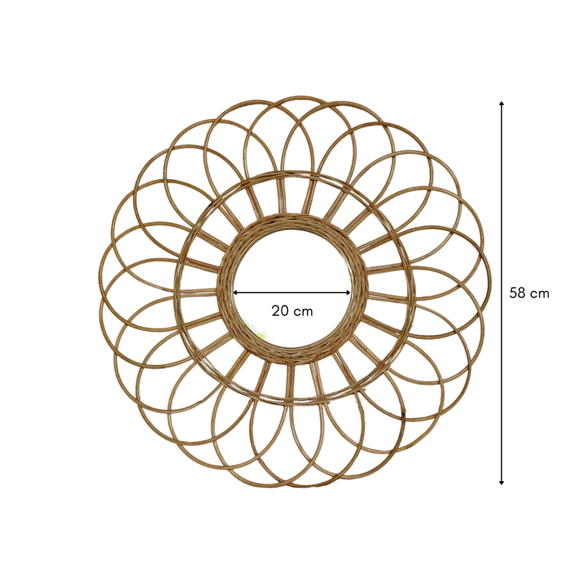 Handgefertigter Boho-Wandspiegel, Rattan, 58 cm MAGUWO